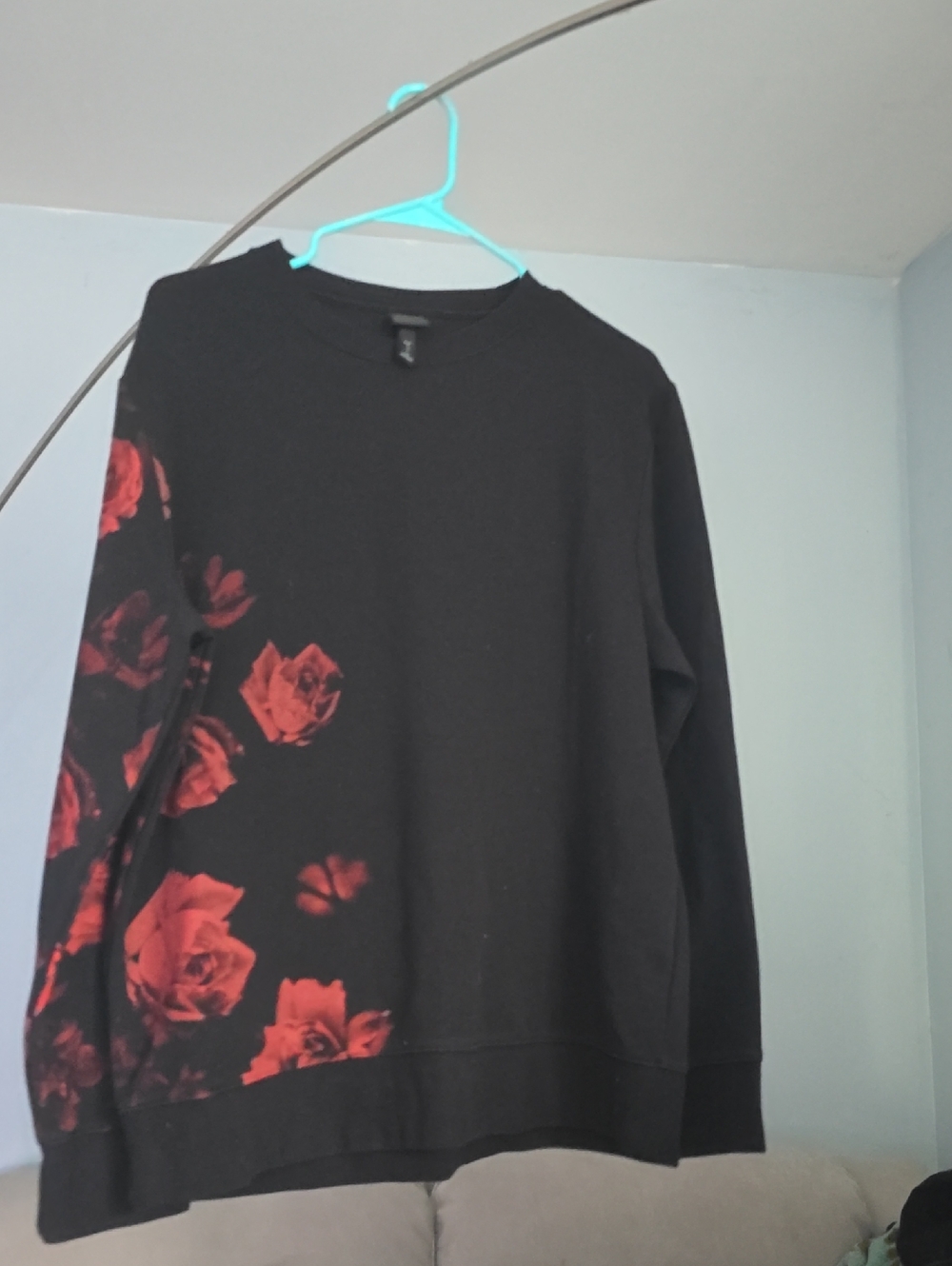 H&M Black Crewneck Sweater with Red Rose Motif